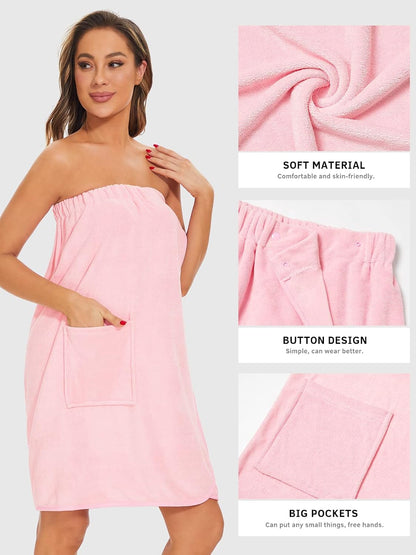 Accbitey Womens Wrap Towel Adjustable Snap Closure Shower Wrap Lightweight soft Spa Towel Bathrobe with Pocket