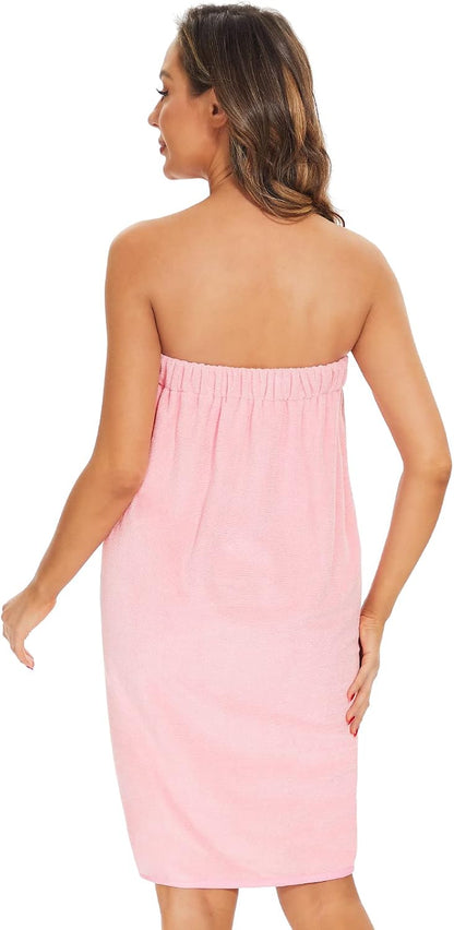 Accbitey Womens Wrap Towel Adjustable Snap Closure Shower Wrap Lightweight soft Spa Towel Bathrobe with Pocket