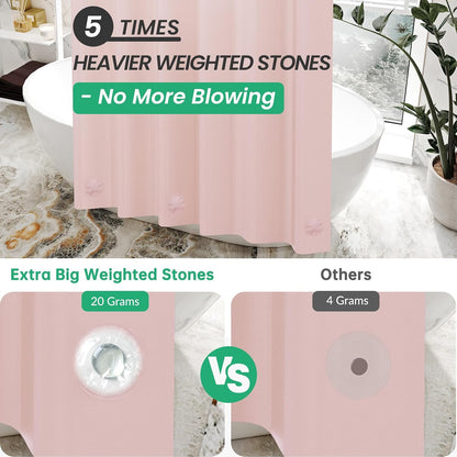 Light Pink Shower Curtain Plastic 72x72 Inches, Premium PEVA Shower Curtain Pink, 8G Heavy Duty Shower Curtains for Bathroom with 3 Big Weighted Stones and 12 Rustproof Grommets