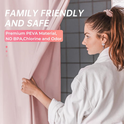 Light Pink Shower Curtain Plastic 72x72 Inches, Premium PEVA Shower Curtain Pink, 8G Heavy Duty Shower Curtains for Bathroom with 3 Big Weighted Stones and 12 Rustproof Grommets