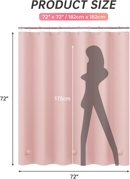 Light Pink Shower Curtain Plastic 72x72 Inches, Premium PEVA Shower Curtain Pink, 8G Heavy Duty Shower Curtains for Bathroom with 3 Big Weighted Stones and 12 Rustproof Grommets