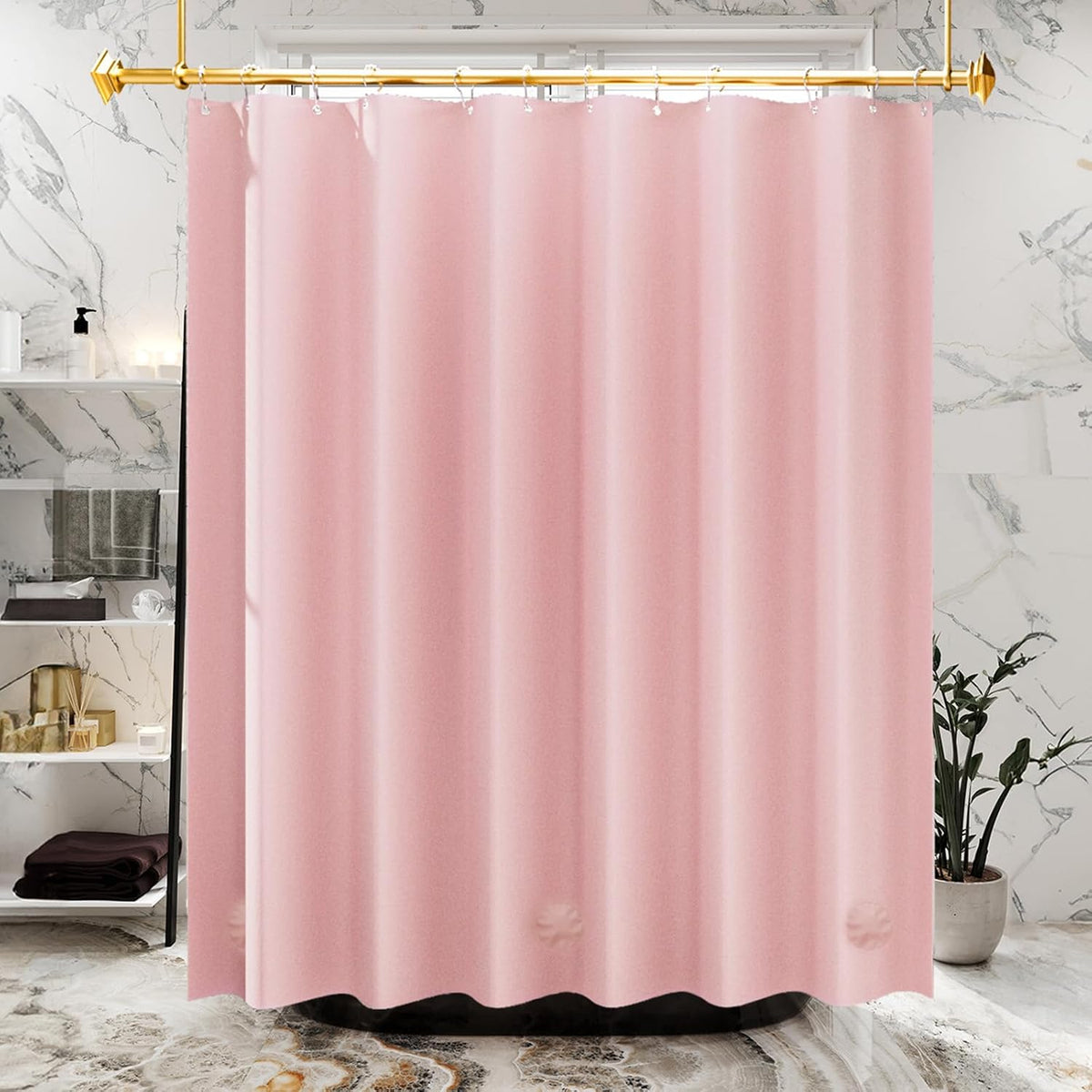Light Pink Shower Curtain Plastic 72x72 Inches, Premium PEVA Shower Curtain Pink, 8G Heavy Duty Shower Curtains for Bathroom with 3 Big Weighted Stones and 12 Rustproof Grommets