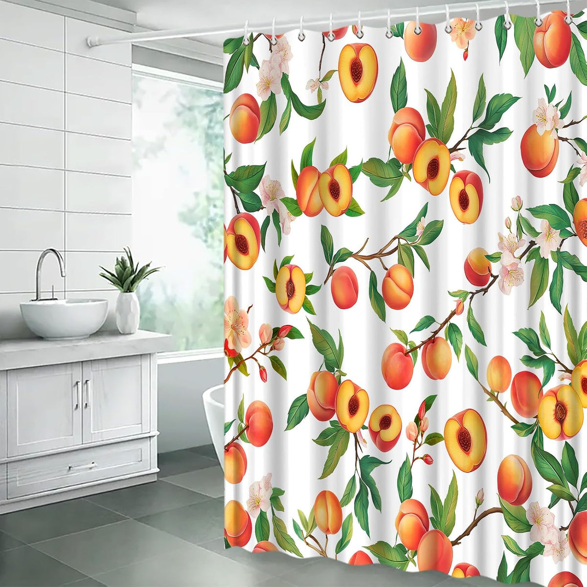 Peach Fruits Shower Curtain 70" W x 70" L for Bathroom