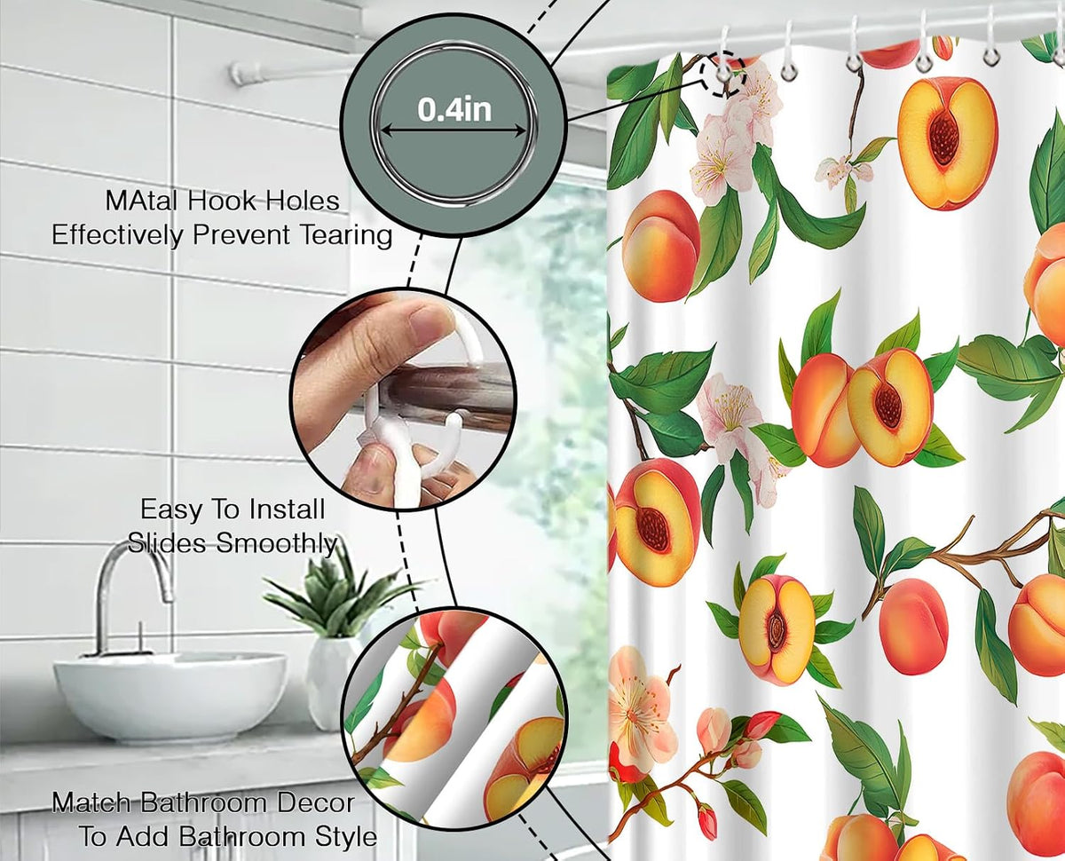 Peach Fruits Shower Curtain 70" W x 70" L for Bathroom