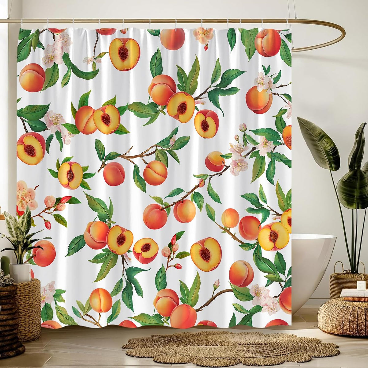 Peach Fruits Shower Curtain 70" W x 70" L for Bathroom