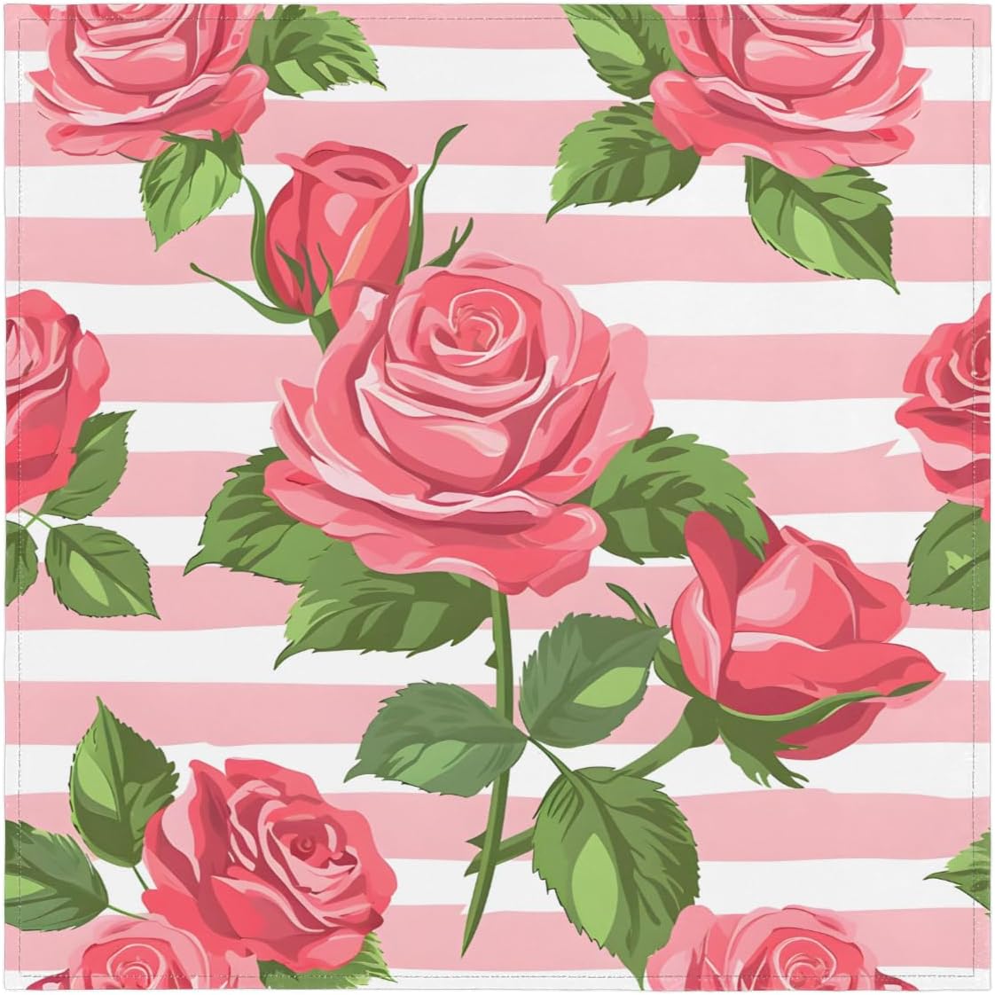 Pink Rose Stripe Pattern Cloth Napkins Set of 6, Soft Square Dinner Napkins Cloth Washable Reusable Table Cloth Napkin for Kitchen Dining Party Weddings Tabletop Decoration 20x20 Inch
