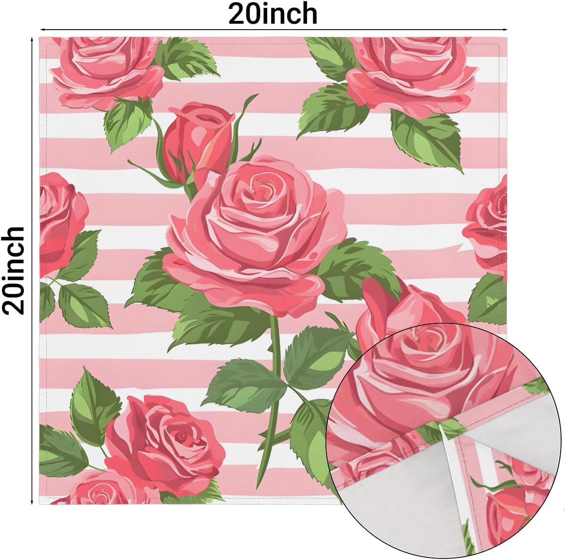 Pink Rose Stripe Pattern Cloth Napkins Set of 6, Soft Square Dinner Napkins Cloth Washable Reusable Table Cloth Napkin for Kitchen Dining Party Weddings Tabletop Decoration 20x20 Inch