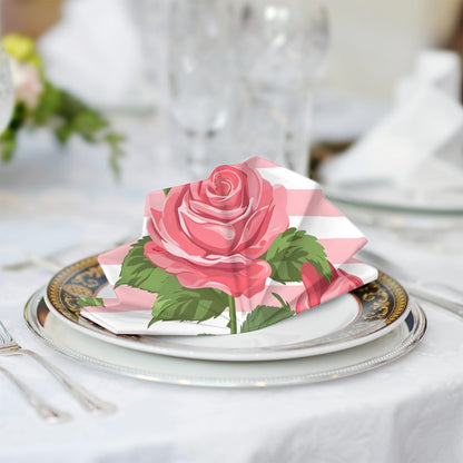 Pink Rose Stripe Pattern Cloth Napkins Set of 6, Soft Square Dinner Napkins Cloth Washable Reusable Table Cloth Napkin for Kitchen Dining Party Weddings Tabletop Decoration 20x20 Inch