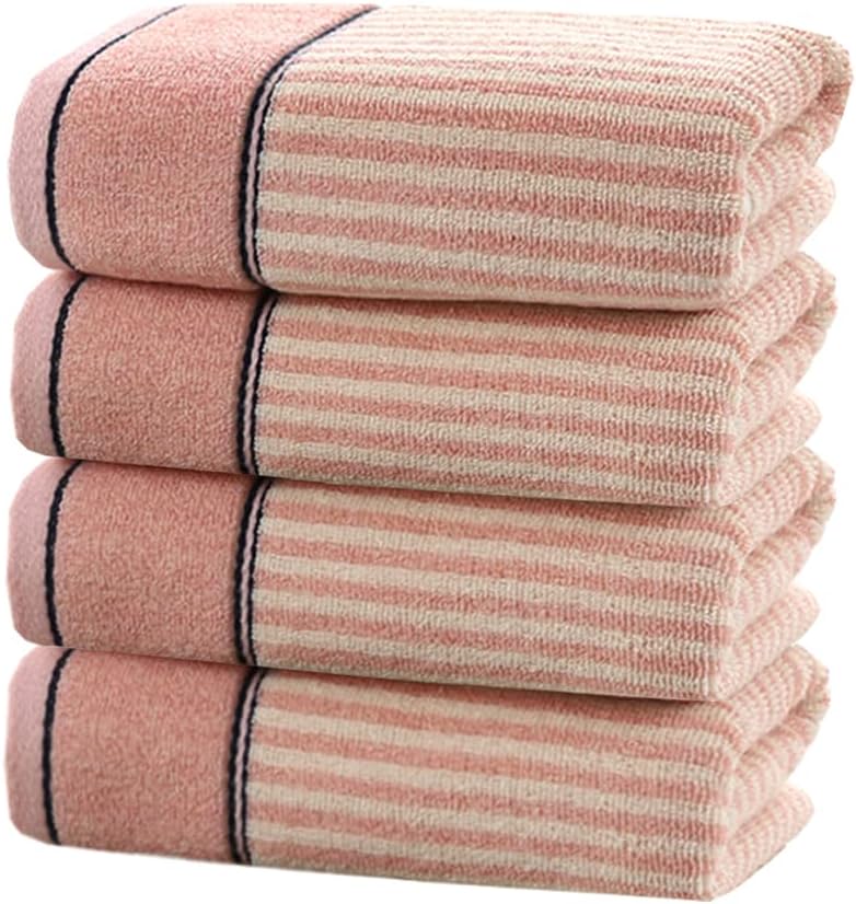 Striped Cotton Hand Towels Set of 4 for Bathroom (Pink)