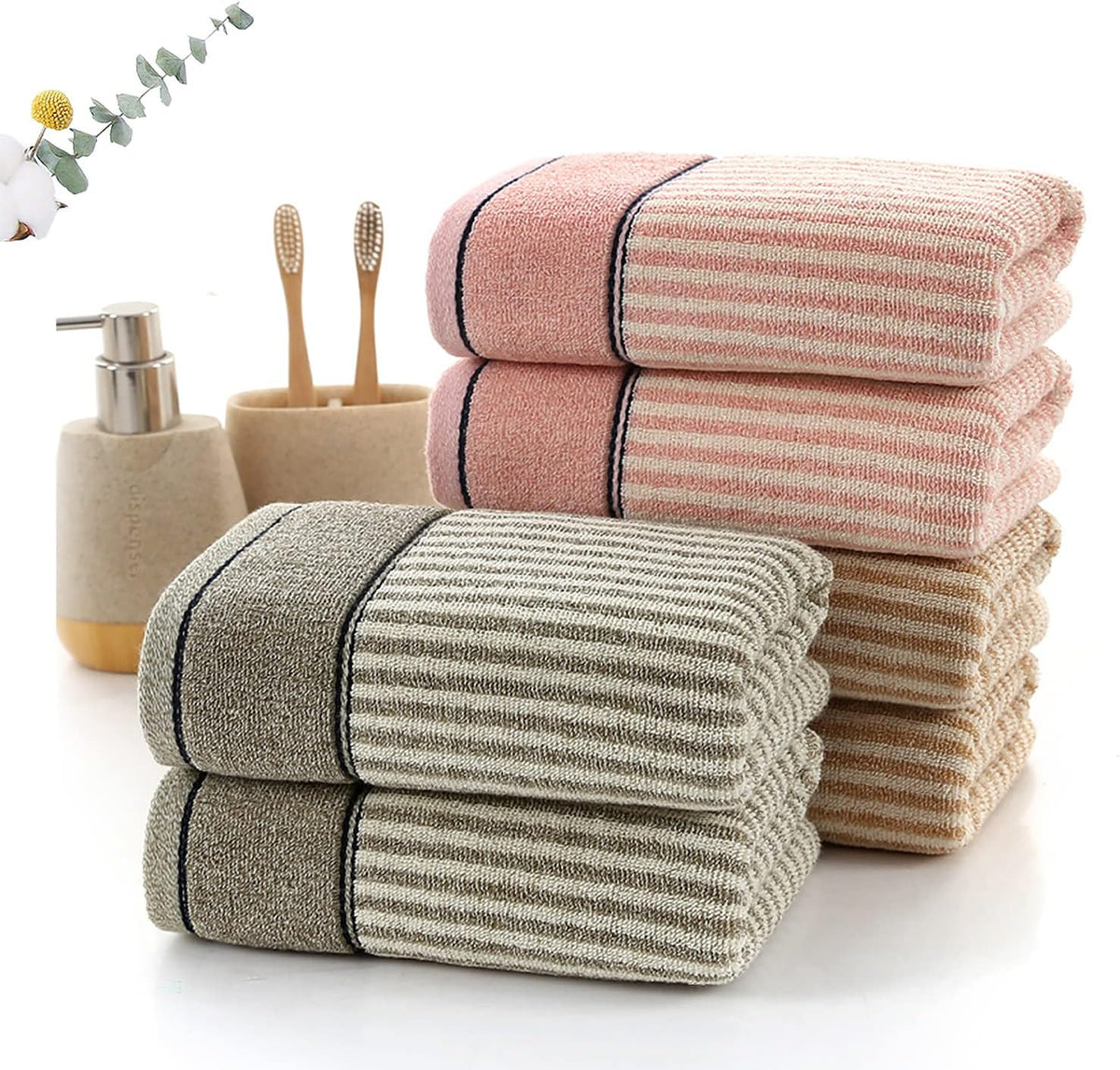 Striped Cotton Hand Towels Set of 4 for Bathroom (Pink)