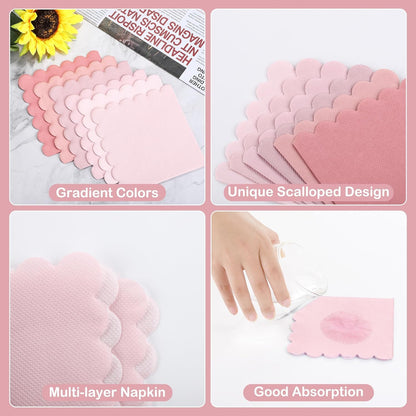 durony 150 Pack Scalloped Napkins 5 x 5 Inch Disposable Paper Napkins Gradient Color Napkins with Scalloped Edges for Dinner Wedding Birthday Party Supplies, Dusty Pink