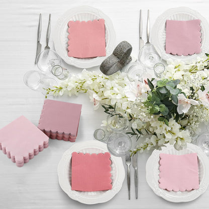 durony 150 Pack Scalloped Napkins 5 x 5 Inch Disposable Paper Napkins Gradient Color Napkins with Scalloped Edges for Dinner Wedding Birthday Party Supplies, Dusty Pink