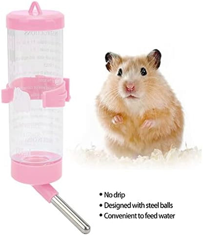 Small Animal Water Bottle 125ml No Drip Dispenser for Hamster Gerbil Rat Chinchilla Guinea Pig Rabbit, Stainless Steel Ball Leak Proof, 1pc with Fixed Strip for Cage