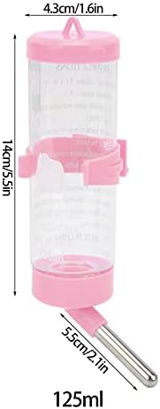 Small Animal Water Bottle 125ml No Drip Dispenser for Hamster Gerbil Rat Chinchilla Guinea Pig Rabbit, Stainless Steel Ball Leak Proof, 1pc with Fixed Strip for Cage