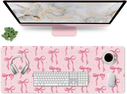 Pink Mouse Pad, Bows Desk Mat Computer Mat Desk Accessories 31.5 x 11.8