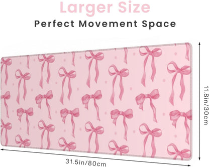 Pink Mouse Pad, Bows Desk Mat Computer Mat Desk Accessories 31.5 x 11.8