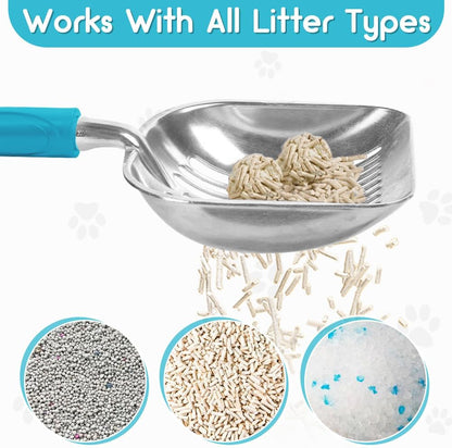 Cat Litter Scoop, Metal Cat Scooper, Plastic Handle Scoop, Sifting Shovel of Christmas– Heavy Duty Aluminum Alloy Litter Box Scoop with Deep Mesh, Design for Easy Waste Removal and Cleaning(Lake Blue)
