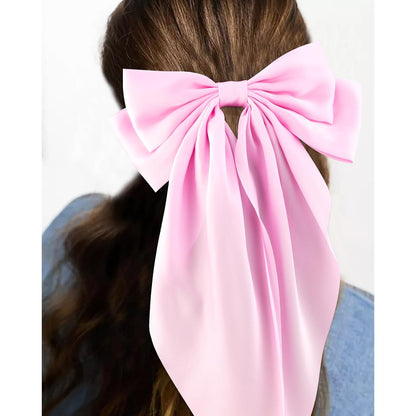 Hair Bows for Women Girls 4Pcs Pink Silky Hair Bow Satin Large Coquette Bow Long Tail Big Hair Bows Clip Oversized Hair Ribbons Bow Hair Barrettes Christmas Valentines Day Hair Accessories