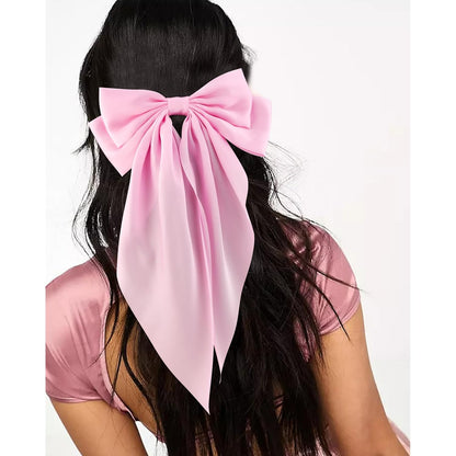 Hair Bows for Women Girls 4Pcs Pink Silky Hair Bow Satin Large Coquette Bow Long Tail Big Hair Bows Clip Oversized Hair Ribbons Bow Hair Barrettes Christmas Valentines Day Hair Accessories