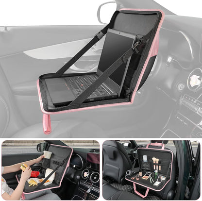 3 in 1 Steering Wheel Eating Tray (Pink), Car Back Seat Laptop Desk, Multifunctional Office Bag Car Work Table for Writing, Car Organizer for Kids, Commuters, Family
