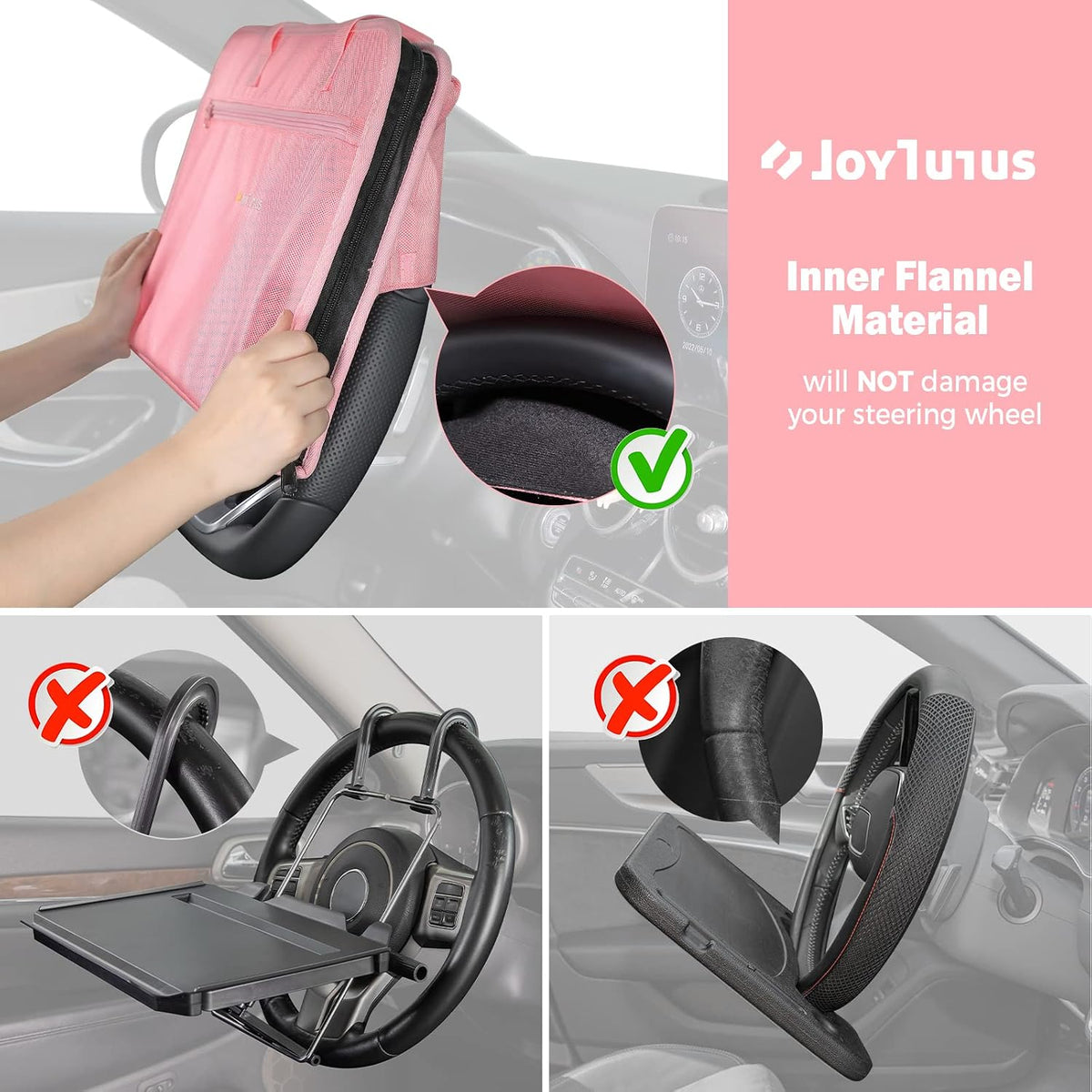 3 in 1 Steering Wheel Eating Tray (Pink), Car Back Seat Laptop Desk, Multifunctional Office Bag Car Work Table for Writing, Car Organizer for Kids, Commuters, Family