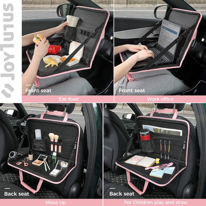 3 in 1 Steering Wheel Eating Tray (Pink), Car Back Seat Laptop Desk, Multifunctional Office Bag Car Work Table for Writing, Car Organizer for Kids, Commuters, Family