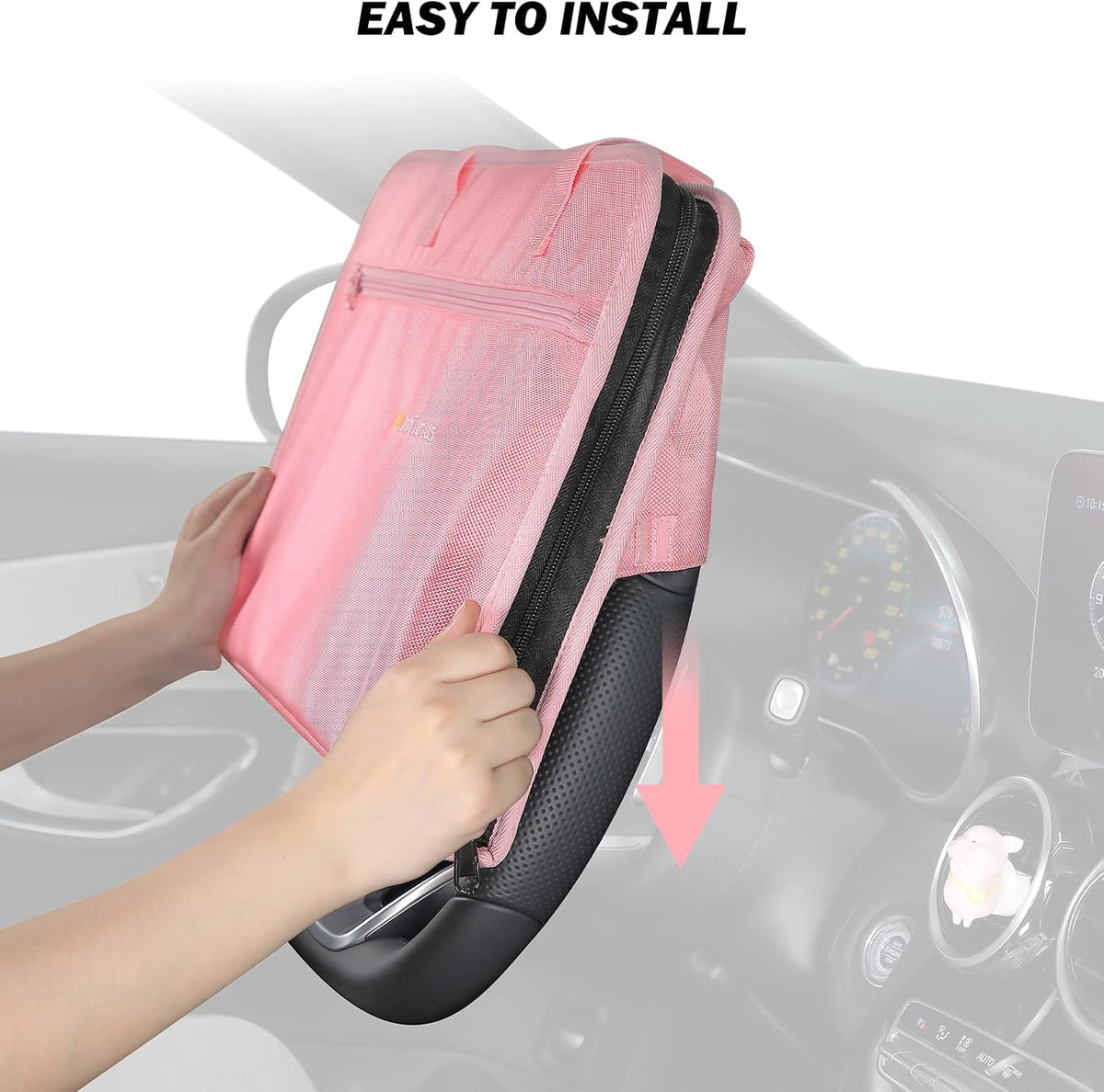 3 in 1 Steering Wheel Eating Tray (Pink), Car Back Seat Laptop Desk, Multifunctional Office Bag Car Work Table for Writing, Car Organizer for Kids, Commuters, Family