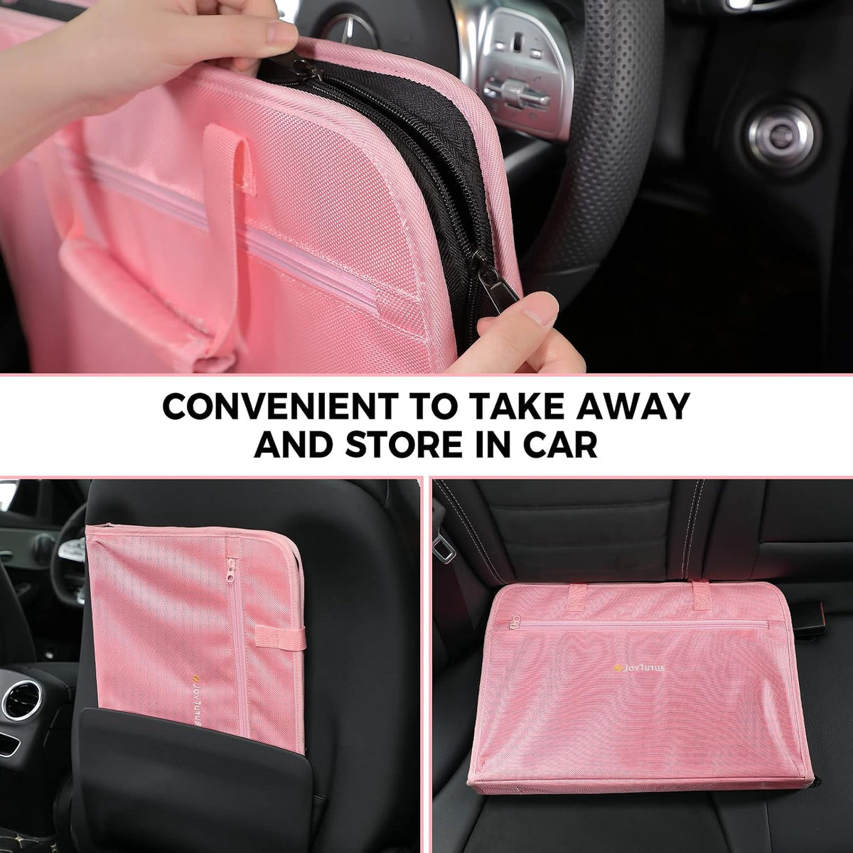 3 in 1 Steering Wheel Eating Tray (Pink), Car Back Seat Laptop Desk, Multifunctional Office Bag Car Work Table for Writing, Car Organizer for Kids, Commuters, Family