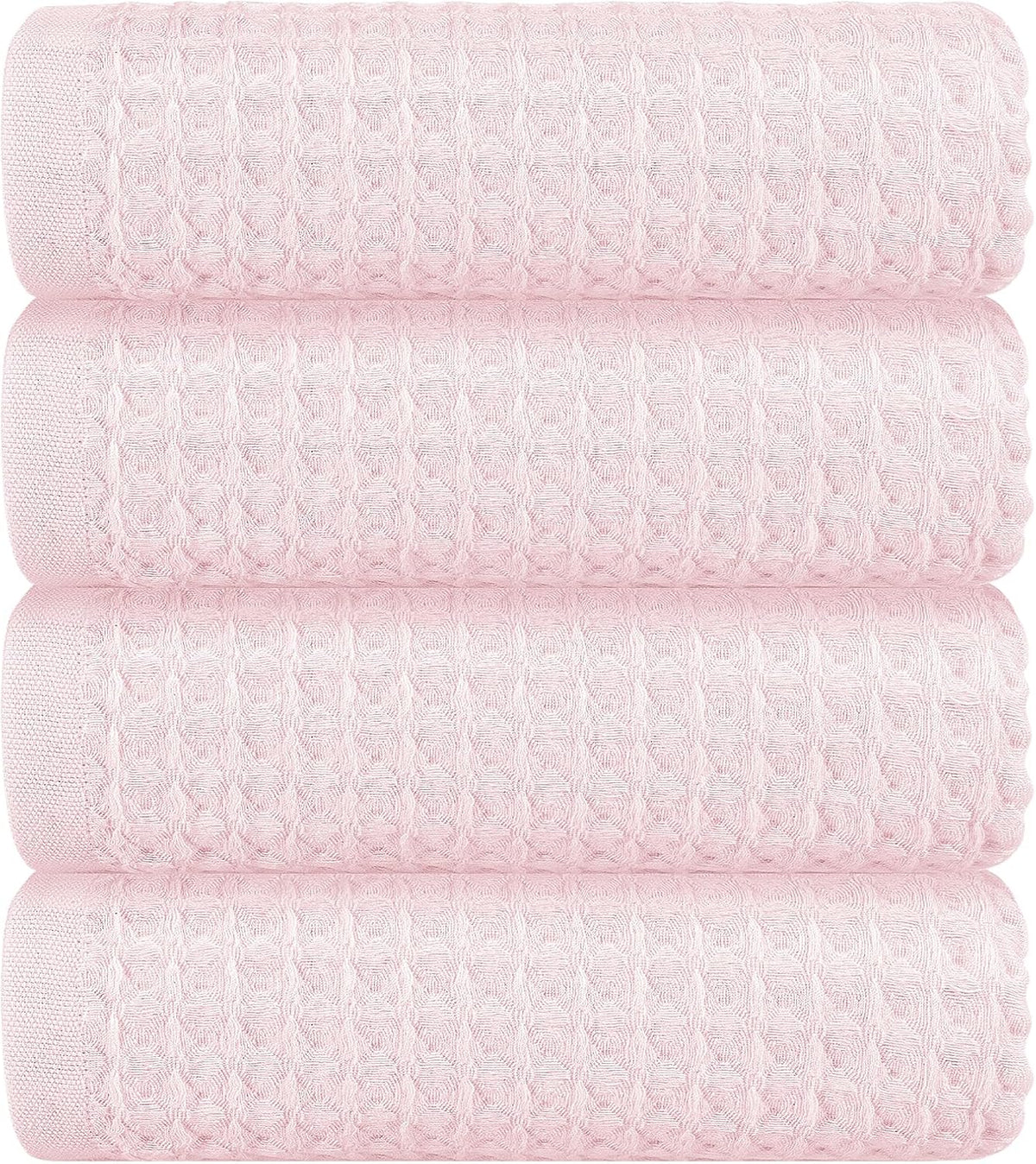 4 Piece 100% Cotton Waffle Bath Towel, Light Pink 27 x 54 inch