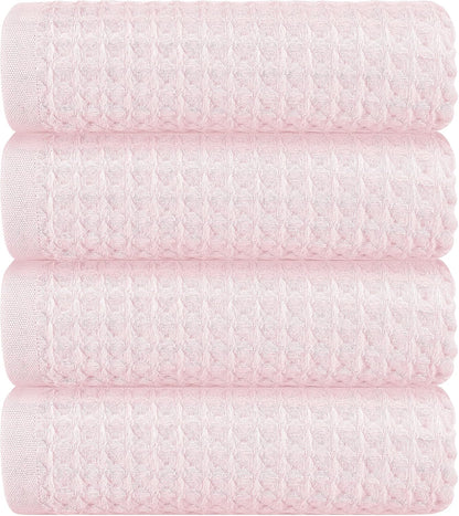 4 Piece 100% Cotton Waffle Bath Towel, Light Pink 27 x 54 inch