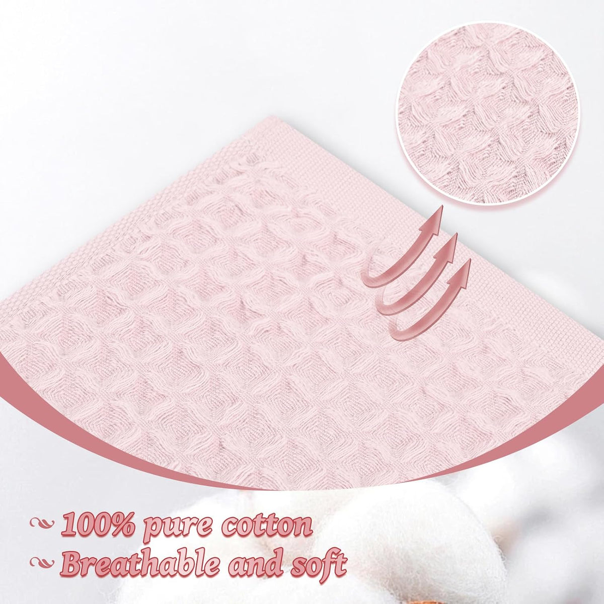 4 Piece 100% Cotton Waffle Bath Towel, Light Pink 27 x 54 inch