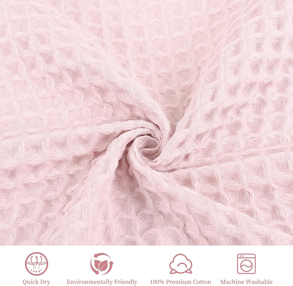 4 Piece 100% Cotton Waffle Bath Towel, Light Pink 27 x 54 inch