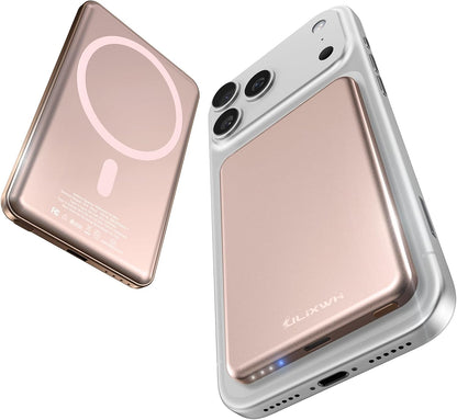 [0.3" Ultra Slim] [Alloy-Made] for Magsafe Portable Charger for iPhone, 2026 Upgrade 5000mAh Fast Charging Magnetic Power Bank, Wireless Battery Pack for iPhone 17 Air 16 15 Pro Max 14 13, Pink