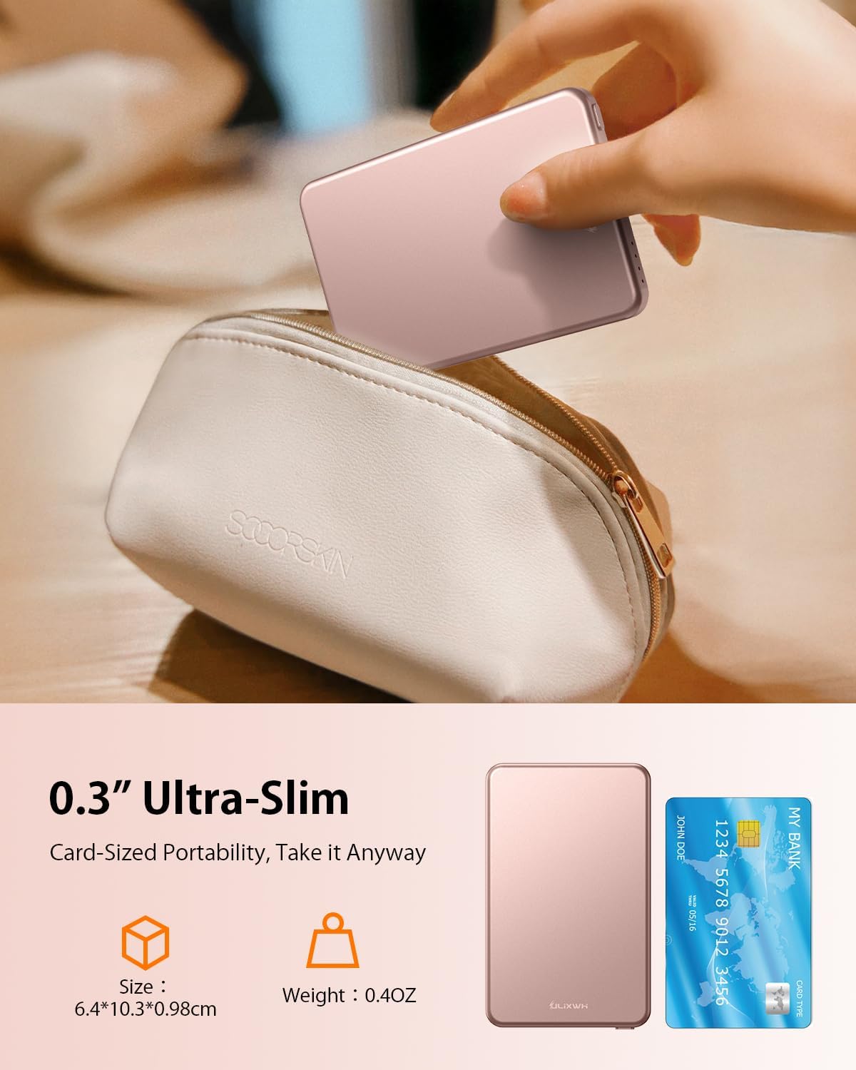 [0.3" Ultra Slim] [Alloy-Made] for Magsafe Portable Charger for iPhone, 2026 Upgrade 5000mAh Fast Charging Magnetic Power Bank, Wireless Battery Pack for iPhone 17 Air 16 15 Pro Max 14 13, Pink