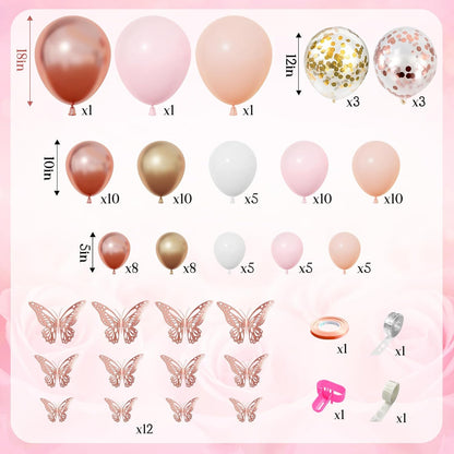 135pcs Rose Gold Balloons Pink Girl Baby Shower Decorations