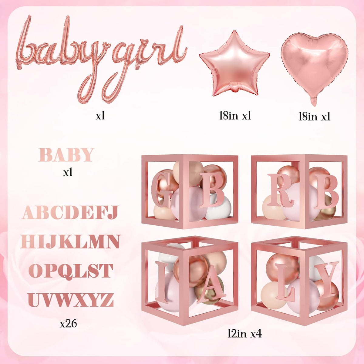 135pcs Rose Gold Balloons Pink Girl Baby Shower Decorations