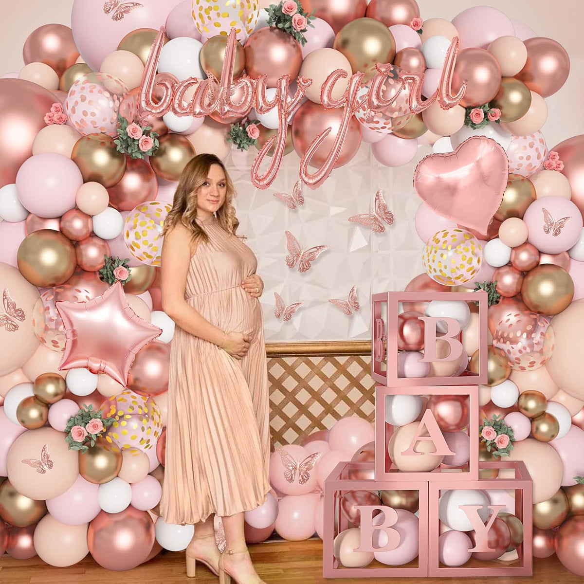 135pcs Rose Gold Balloons Pink Girl Baby Shower Decorations