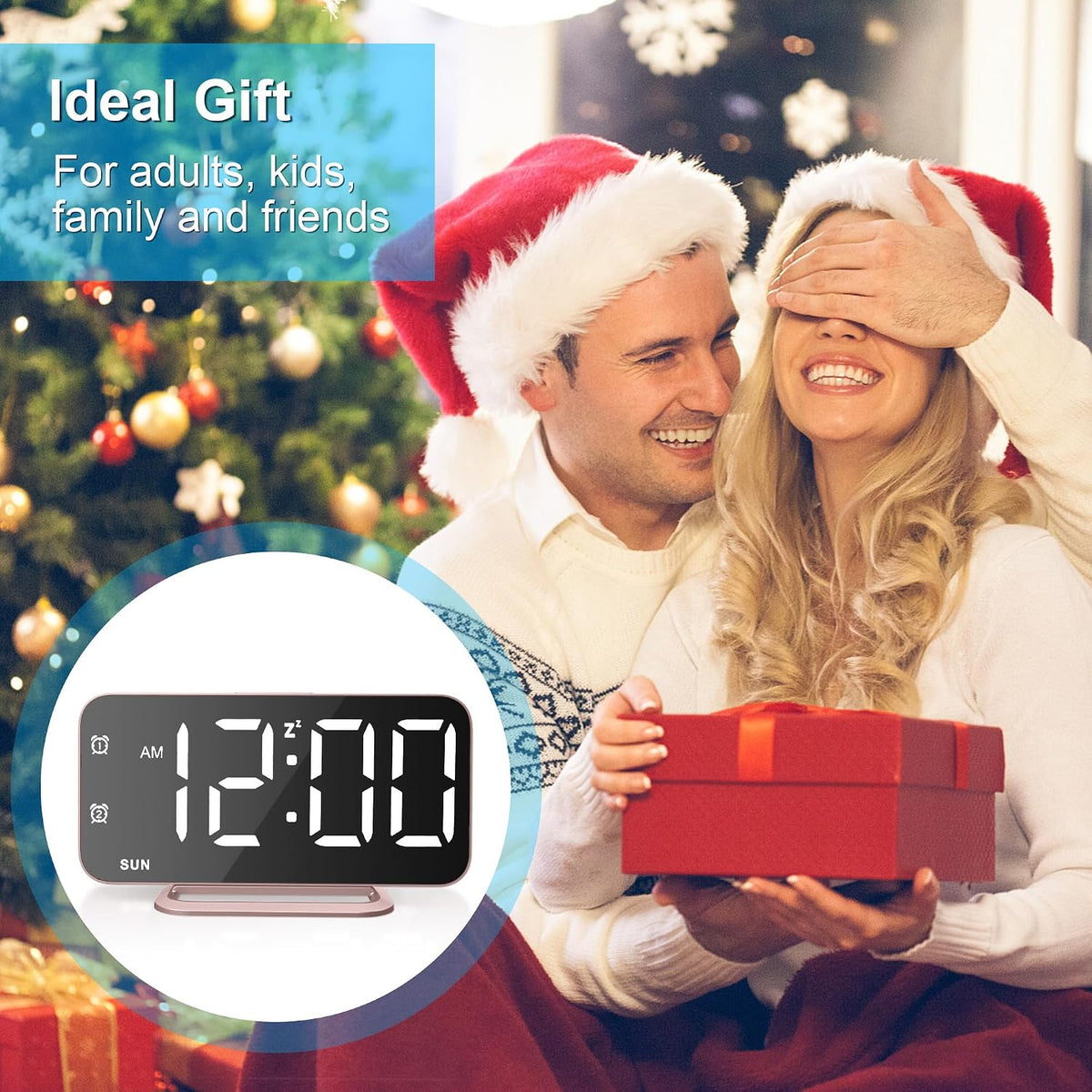 Slim LED Digital Alarm Clock, Mirror Surface for Makeup, with Diming, Large Display, Easy Setting, USB Ports, Modern Decor for Bedroom, Desk, Christmas, Birthday Idea Gift for Women, Sister, Mom, Pink