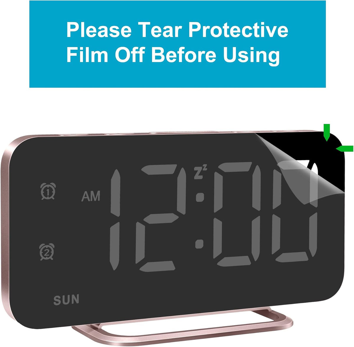 Slim LED Digital Alarm Clock, Mirror Surface for Makeup, with Diming, Large Display, Easy Setting, USB Ports, Modern Decor for Bedroom, Desk, Christmas, Birthday Idea Gift for Women, Sister, Mom, Pink
