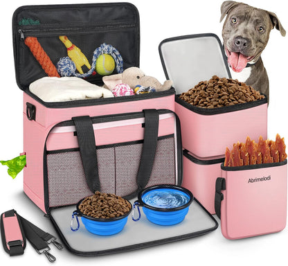 6 Set Dog Travel Bag, Large Pet Travel Kit for Supplies, Pink
