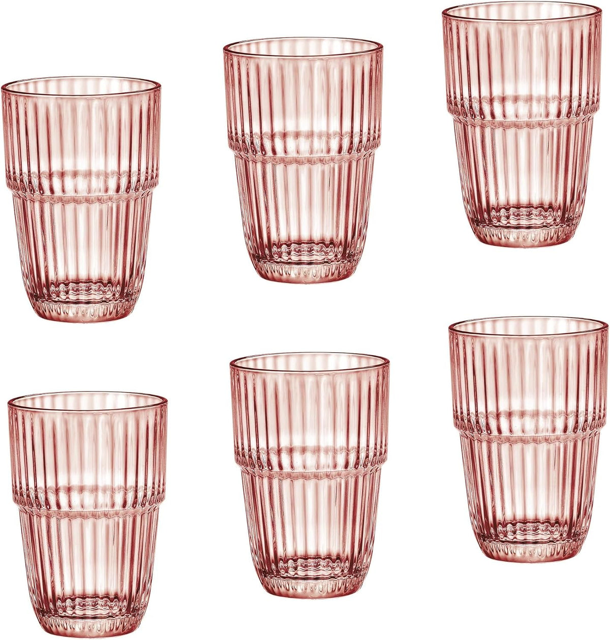 Barshine 12.88 oz. Long Drink Stackable Tempered Drinking Glasses, Set of 6, Peach