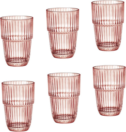 Barshine 12.88 oz. Long Drink Stackable Tempered Drinking Glasses, Set of 6, Peach