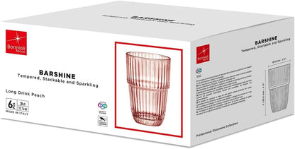 Barshine 12.88 oz. Long Drink Stackable Tempered Drinking Glasses, Set of 6, Peach