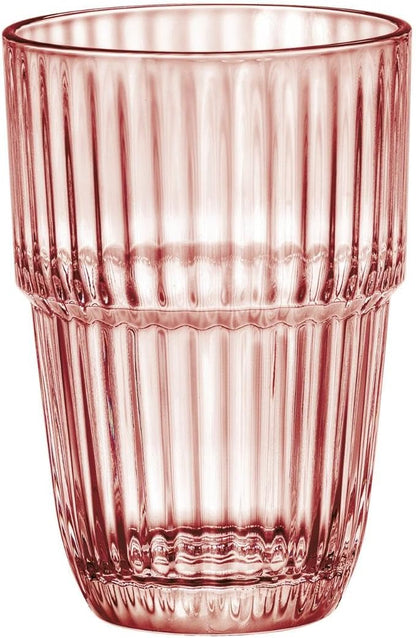 Barshine 12.88 oz. Long Drink Stackable Tempered Drinking Glasses, Set of 6, Peach