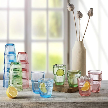 Barshine 12.88 oz. Long Drink Stackable Tempered Drinking Glasses, Set of 6, Peach