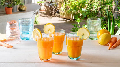 Barshine 12.88 oz. Long Drink Stackable Tempered Drinking Glasses, Set of 6, Peach
