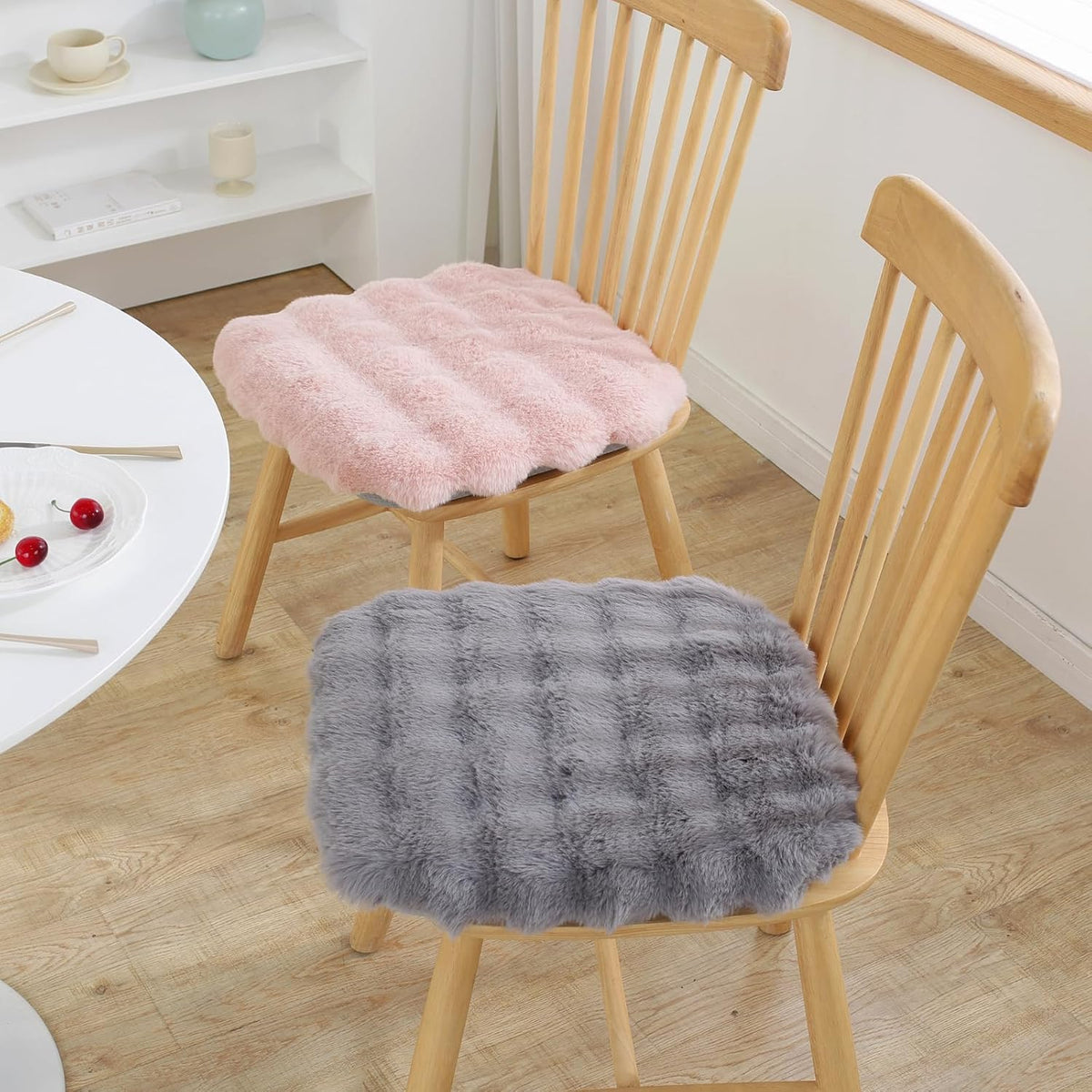 Plush Fuzzy High Resilience Chair Cushion 13"x13"x2" Removable Chair Pads Non Slips Square Seat Cushions with Ties for Indoor Dining Room Kitchen and Office Chairs (Pink,13"x13")