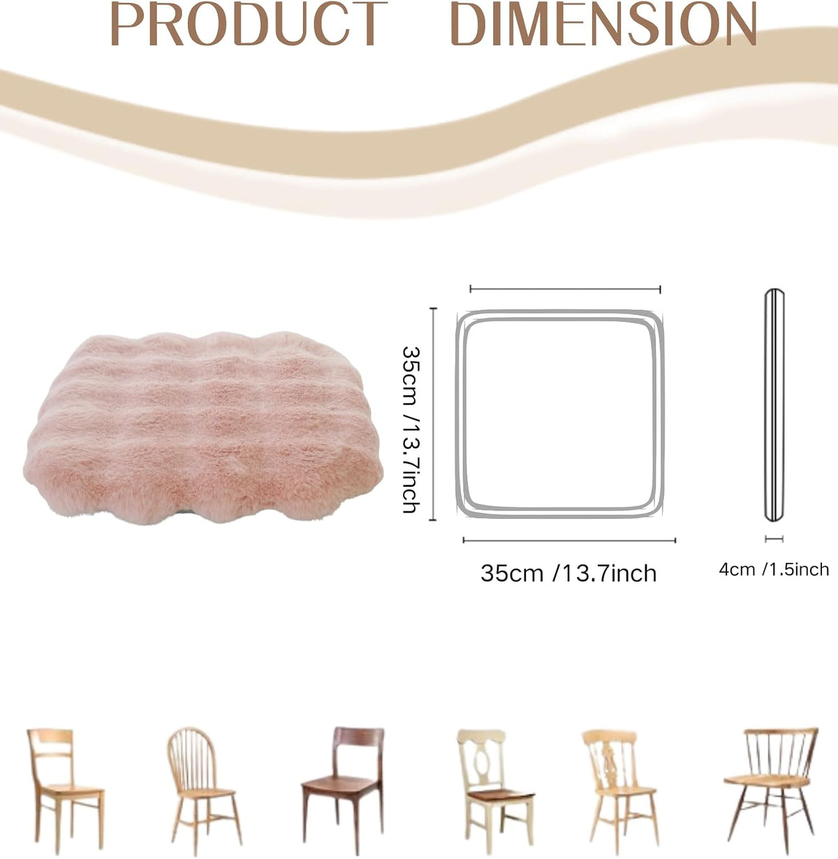 Plush Fuzzy High Resilience Chair Cushion 13"x13"x2" Removable Chair Pads Non Slips Square Seat Cushions with Ties for Indoor Dining Room Kitchen and Office Chairs (Pink,13"x13")