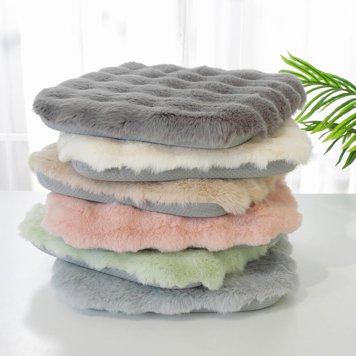 Plush Fuzzy High Resilience Chair Cushion 13"x13"x2" Removable Chair Pads Non Slips Square Seat Cushions with Ties for Indoor Dining Room Kitchen and Office Chairs (Pink,13"x13")