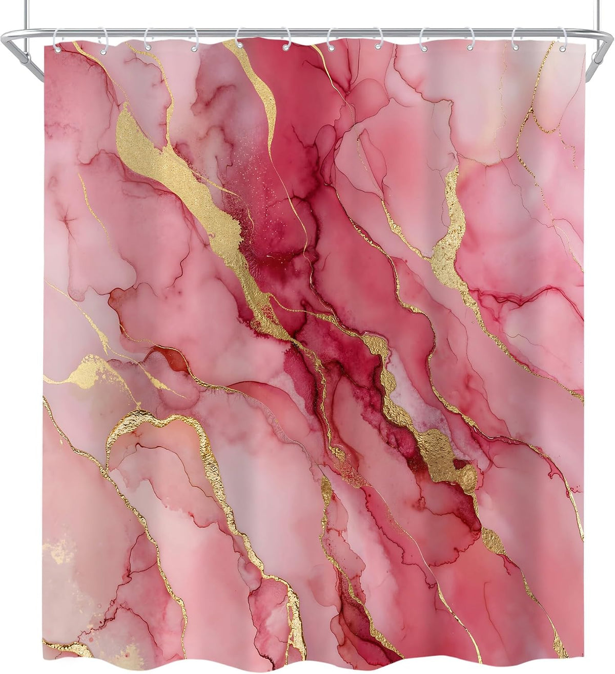 Pink Gold Marble Abstract Modern 4Pcs Bathroom Shower Curtain Set with Rugs
